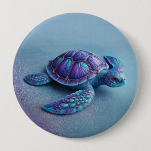 Teal Blue Purple Turtle Colorful Sea Turtle Button