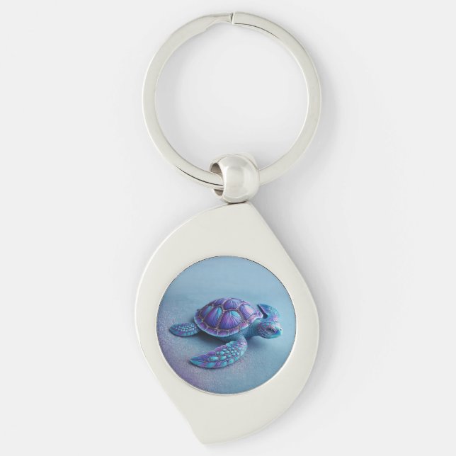 Teal Blue Purple Turtle Colorful Sea Turtle Keychain (Front)
