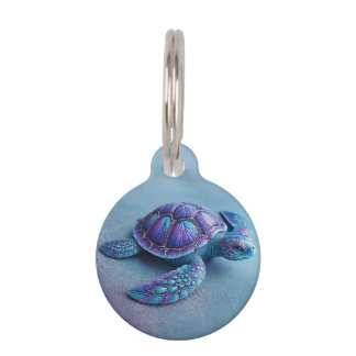 Teal Blue Purple Turtle Colorful Sea Turtle Pet ID Tag