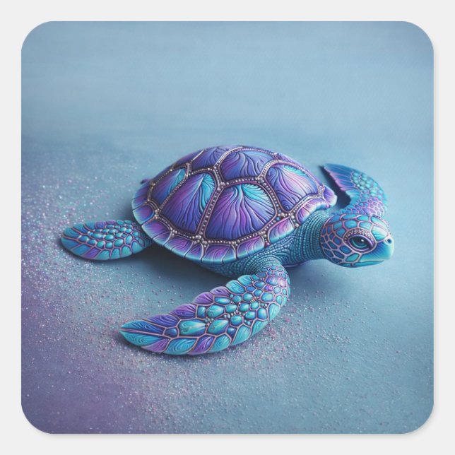 Teal Blue Purple Turtle Colorful Sea Turtle Square Sticker (Front)