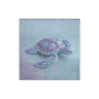 Teal Blue Purple Turtle Colorful Sea Turtle Stone Magnet