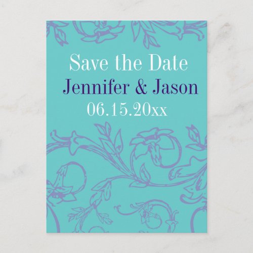 Teal Blue Purple Vintage Save the Date Postcards