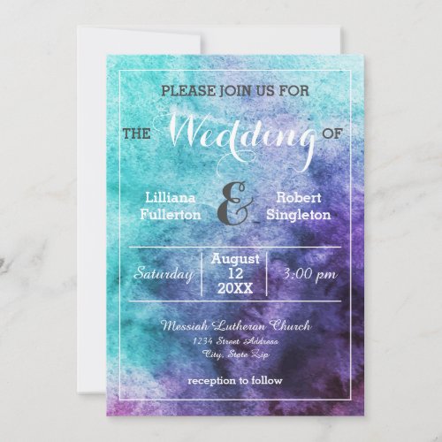 Teal Blue Purple Watercolor _ Wedding Invitation