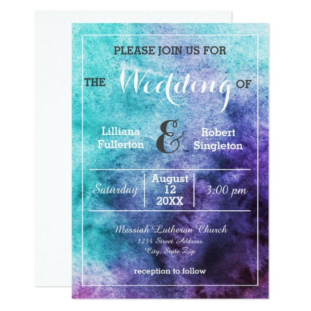 Teal Blue Purple Watercolor - Wedding Invitation