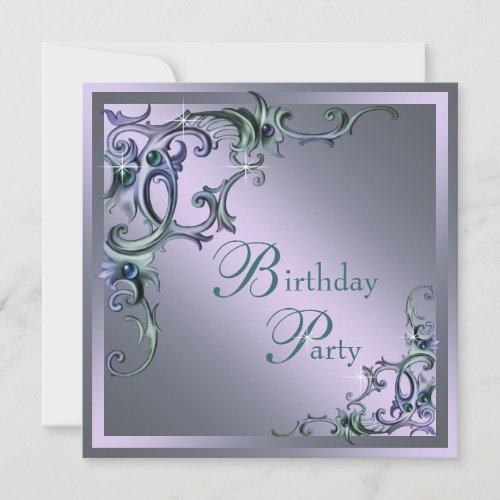 Teal Blue Purple Womans Any Number Birthday Party Invitation