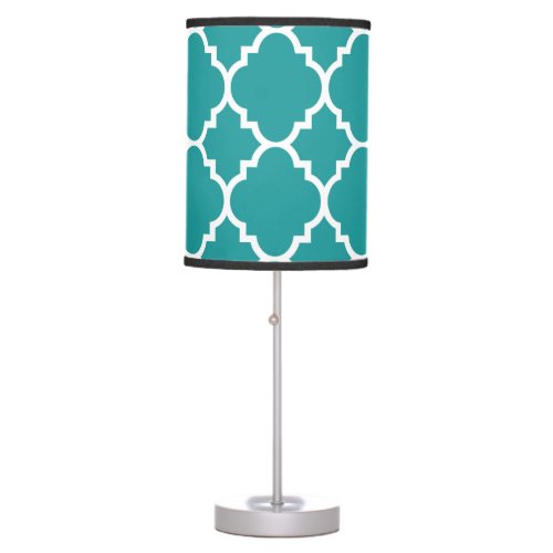 Teal Blue Quatrefoil Moroccan Pattern Table Lamp