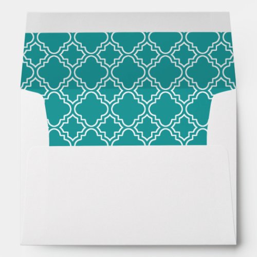 Teal Blue Quatrefoil Pattern Lined Envelope