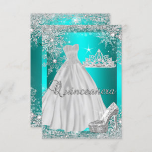 Teal Blue Quinceanera 15th Birthday Party Invitation