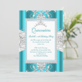 Teal Blue Quinceanera 15th Birthday Party Tiara Invitation (Standing Front)