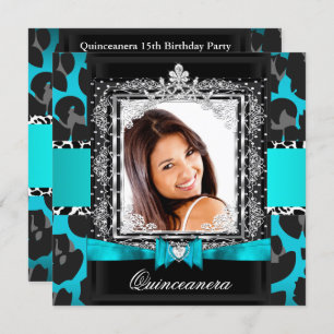 Teal Blue Quinceanera 15th Party Photo Invitation