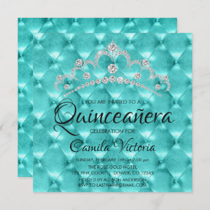 Teal Blue Quinceañera Celebration 15th Birthday Invitation