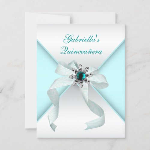 Teal Blue Quinceanera Party Invitations