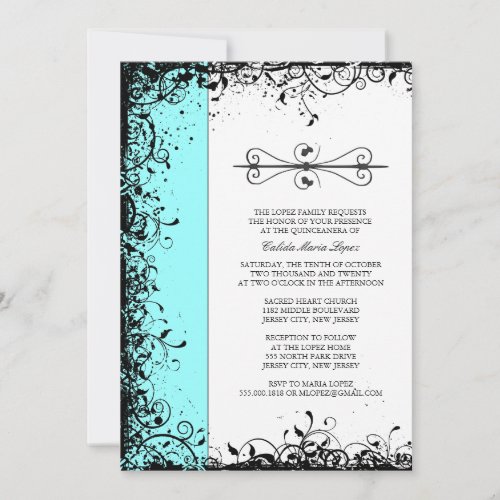 Teal Blue Quinceanera Invitations