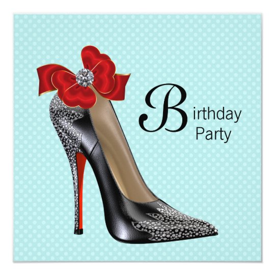 Teal Blue Red Black High Heel Shoe Birthday Party Invitation | Zazzle.com