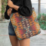 Teal Blue Red Brown Orange Tribal Art Pattern Tote Bag