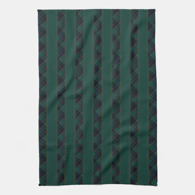 Teal, Blue, Red & Gold Plaid Stripes Kitchen Towel (Vertical)
