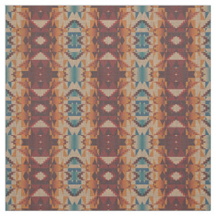 Teal Blue Red Taupe Brown Orange Ethnic Look Fabric