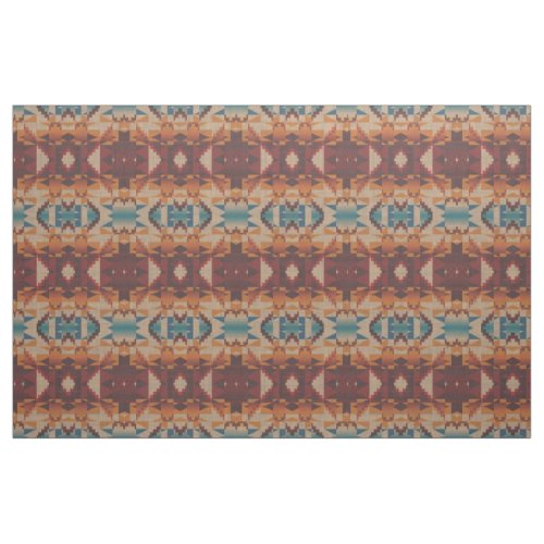 Teal Blue Red Taupe Brown Orange Ethnic Look Fabric