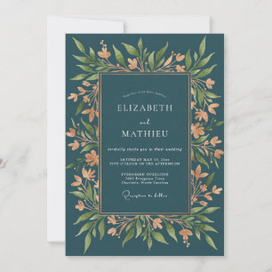 Teal Blue Refined Woodland Wedding Invitation