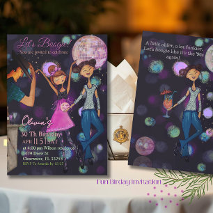Teal & Blue Retro Disco 30th Birthday Invitation