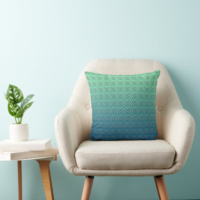 Teal Blue Retro Ocean Wave Pillow (Chair)