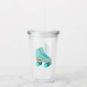 Teal Blue Retro Quad Roller Skate Personalized Acrylic Tumbler