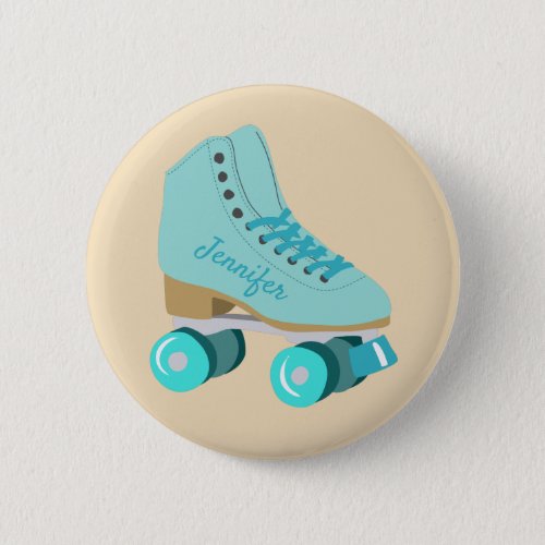 Teal Blue Retro Quad Roller Skate Personalized Button