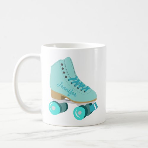 Teal Blue Retro Quad Roller Skate Personalized Coffee Mug