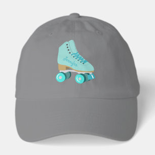 Teal Blue Retro Quad Roller Skate Personalized Hat