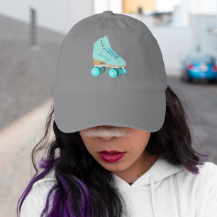Teal Blue Retro Quad Roller Skate Personalized Hat