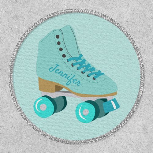 Teal Blue Retro Quad Roller Skate Personalized Patch