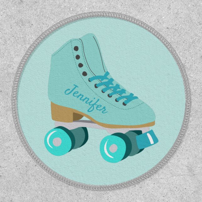 Teal Blue Retro Quad Roller Skate Personalized Patch (Front)
