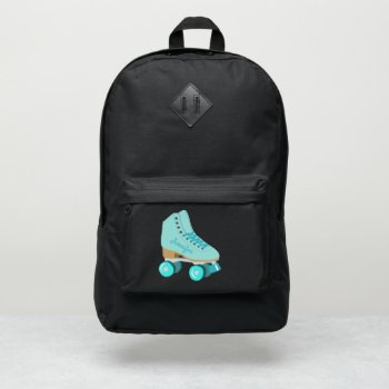 Teal Blue Retro Quad Roller Skate Personalized Port Authority® Backpack by AwkwardDesignCo at Zazzle