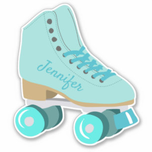 Teal Blue Retro Quad Roller Skate Personalized Sticker