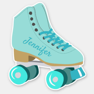 Teal Blue Retro Quad Roller Skate Personalized Sticker