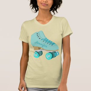 Teal Blue Retro Quad Roller Skate Personalized T-Shirt
