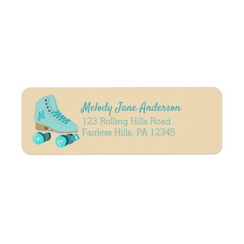 Teal Blue Retro Quad Roller Skate Return Address Label