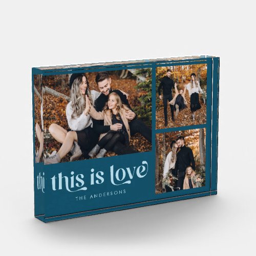 Teal Blue Retro This is Love Collage Photo Block