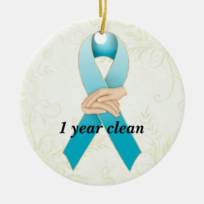 Teal Blue Ribbon Awareness Design Christmas Tree Ornaments