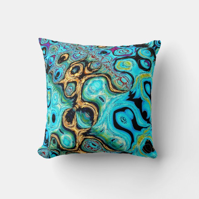 Teal Blue Ripple Abstract Throw Pillow (Front)