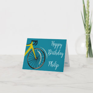 Teal Blue Road Bike cyclist Birthday Card