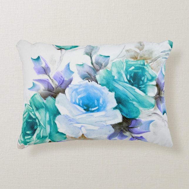 Teal & Blue Roses Accent Pillow (Front)