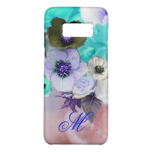 TEAL BLUE ROSES AND WHITE ANEMONE FLOWERS MONOGRAM Case_Mate SAMSUNG GALAXY S8 CASE