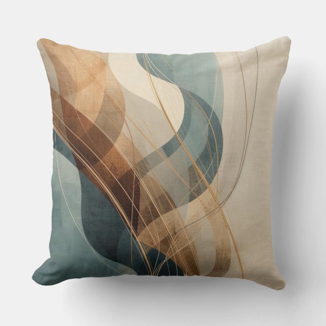 Teal Blue Rust Gray Cream Abstract Farmhouse Throw Pillow (Front)