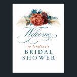 Teal Blue Rust Terracotta Bridal Shower Welcome Poster<br><div class="desc">Pampas grass and teal blue terracotta flowers bridal shower welcome sign poster</div>