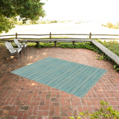 Teal Blue Rustic Wood  Outdoor Rug