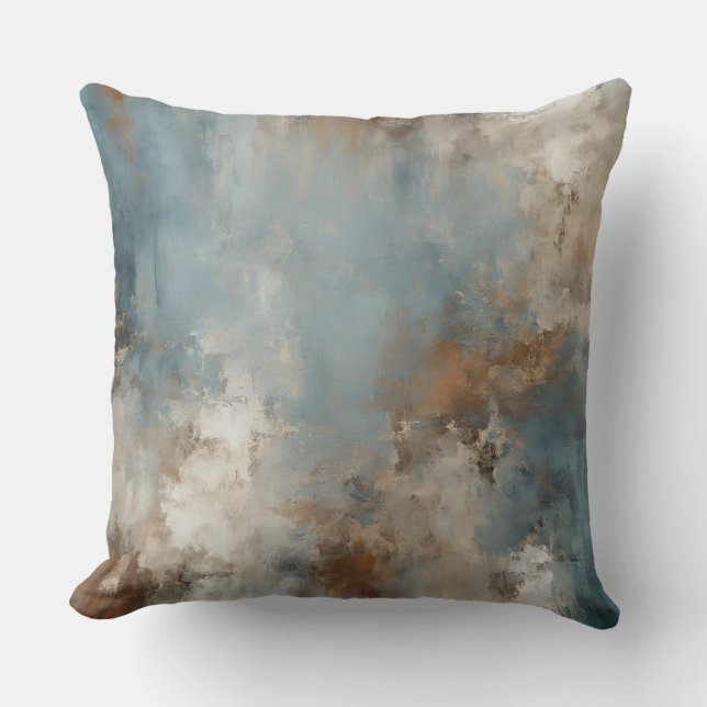 Teal Blue Rusty Brown Abstract Throw Pillow (Front)