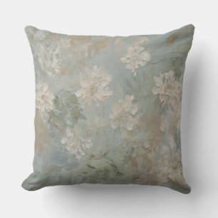 Teal Blue Sage Green Beige Floral Throw Pillow