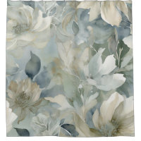 Teal Blue Sage Green Beige Watercolor Floral
