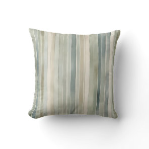 Teal Blue Sage Green Cream Distressed Stripe 16" Throw Pillow